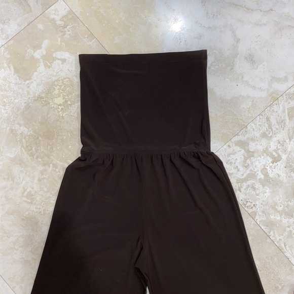 Chocolate Brown Strapless Spandex Cropped Jumpsuit w/ cinched waist - S - Picture 2 of 5